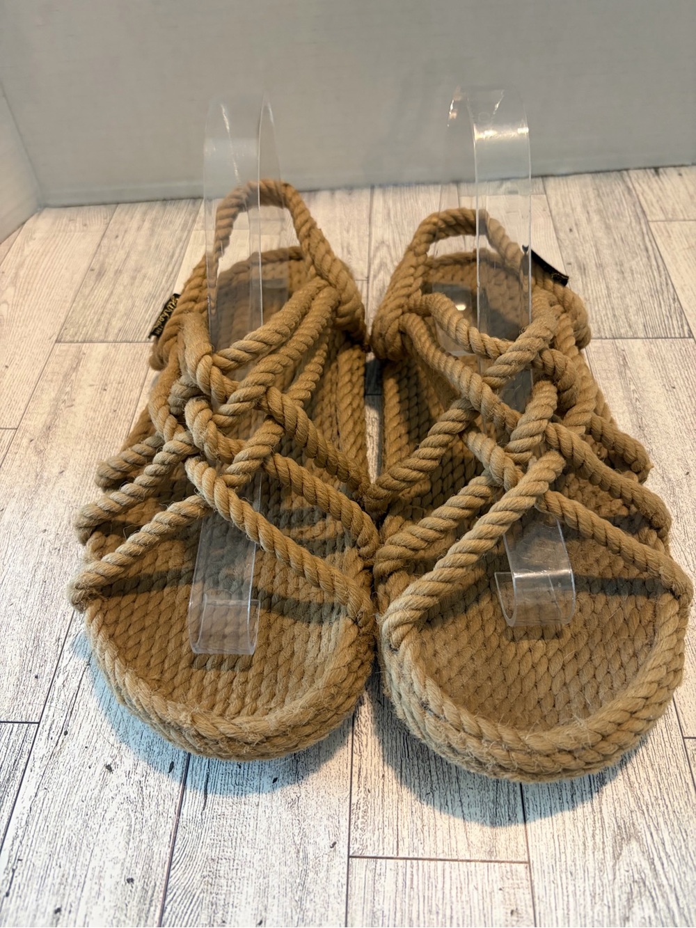 VTG Gurkees Handmade Rope Flat Sandals Beige Boho Hippie Women’s Size 7-8 Tan - Picture 2 of 7